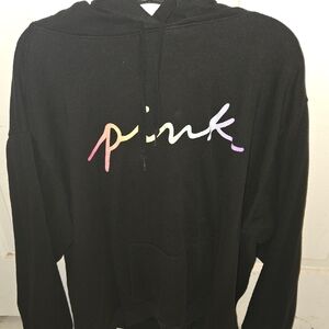PINK Victoria's Secret Black Hoodie with Multicolor Logo